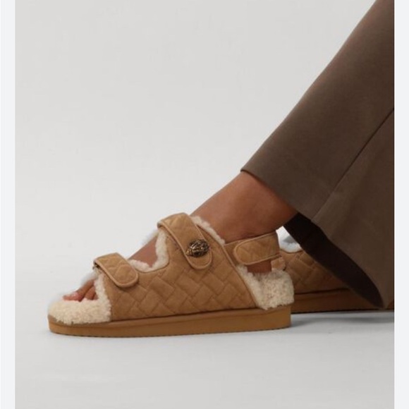Kurt Geiger London Orson Tan Suede Quilted Shearling Dad Slingback Sandal NWT - Picture 1 of 15